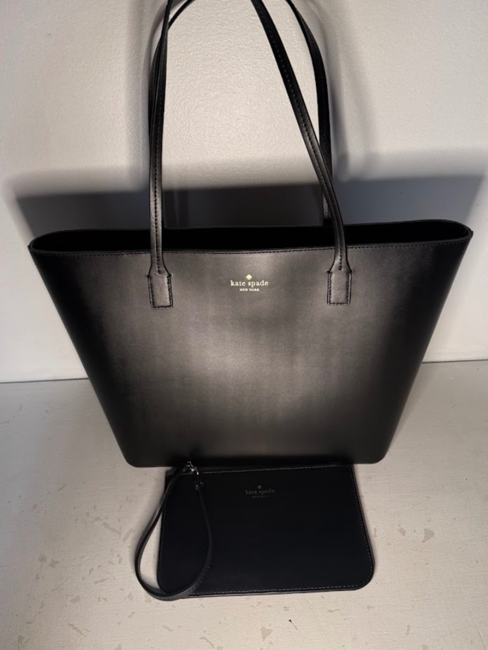 KATE SPADE Black Large Tote Bag & Wristlet Set Black Work Laptop EUC